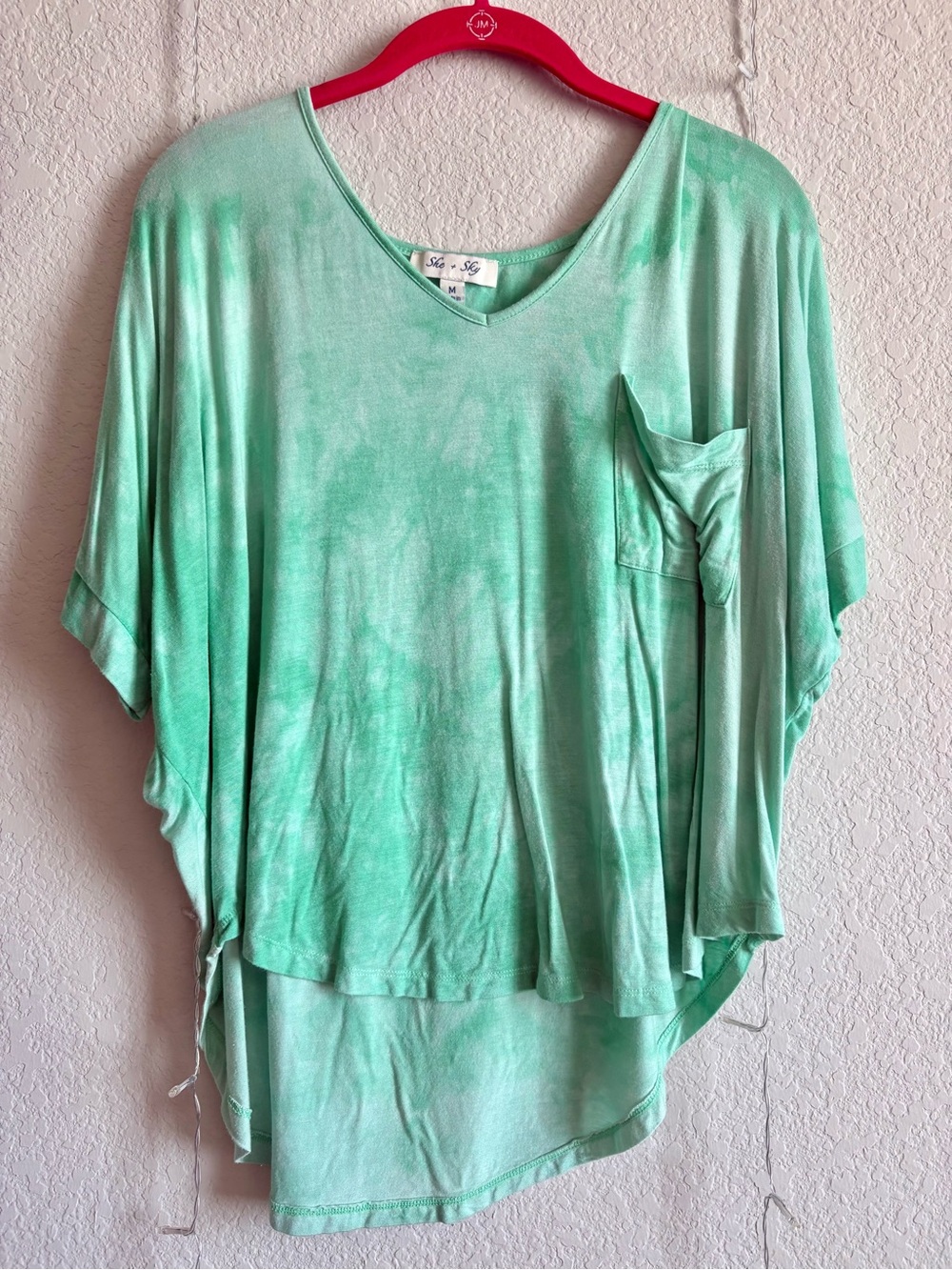 Relaxed V-Neck Dolman Tie Dye Green Top